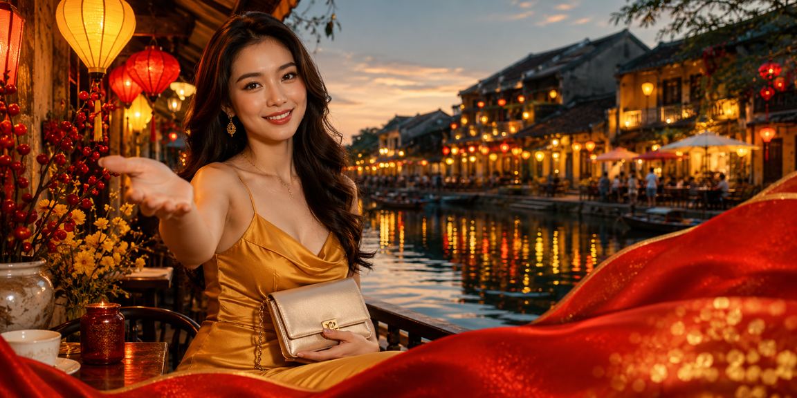 Người dùng tại Hội An mở b17 trên trình duyệt Safari iPhone trong không gian cà phê cổ điển